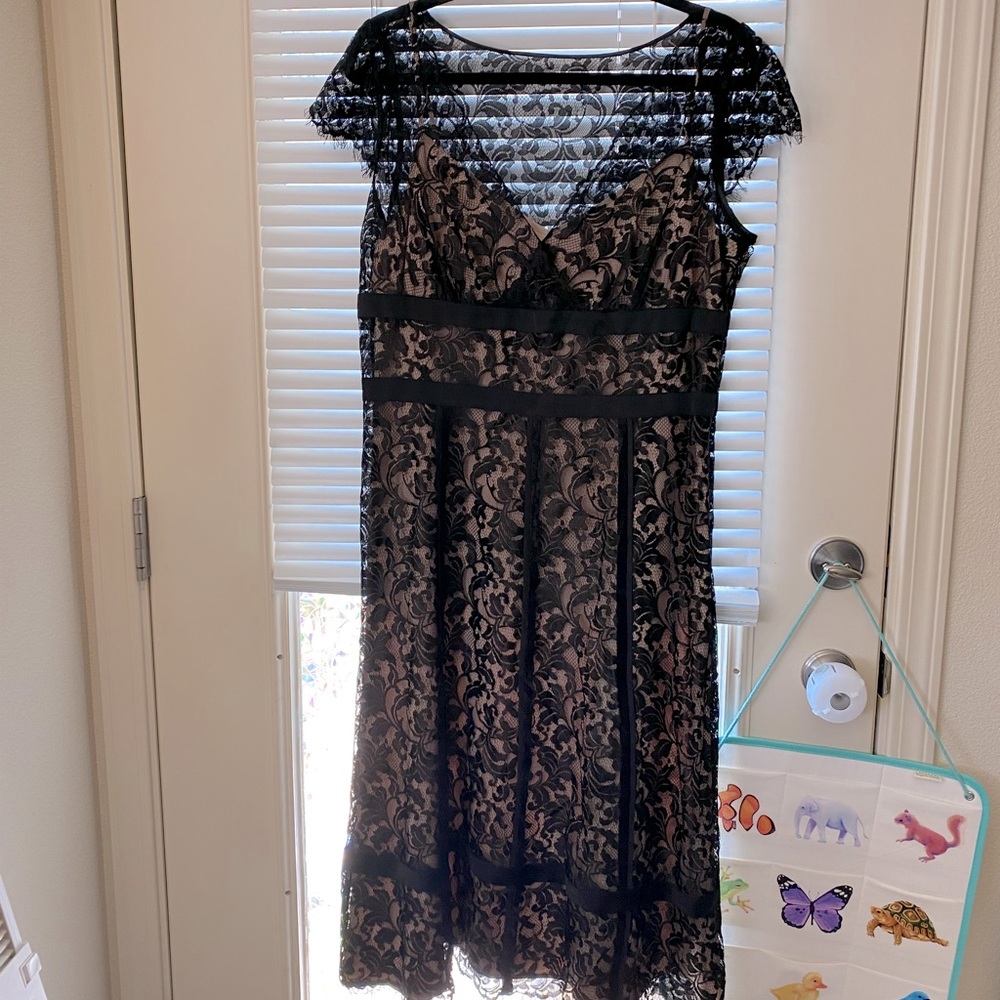 Tan & black lace dress
